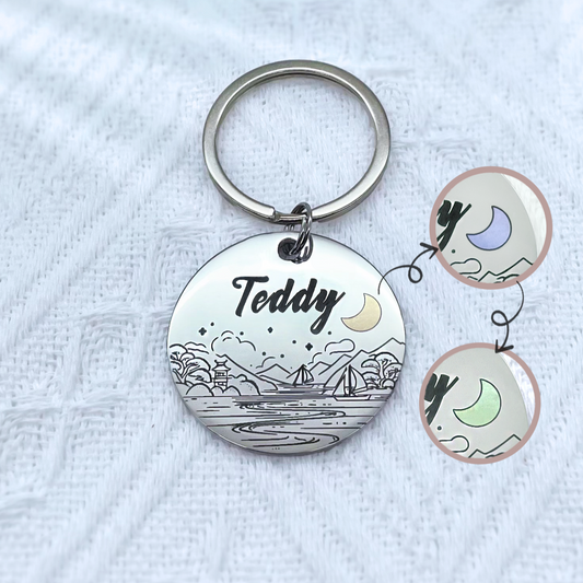Engraved Personalised Pet Name Tags for Dogs and Cats - The Lake (Colour-Changing Moon Series)