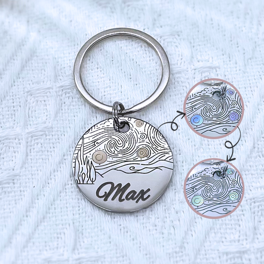 Engraved Personalised Pet Name Tags for Dogs and Cats - The Starry Night (Colour-Changing Stars Series)