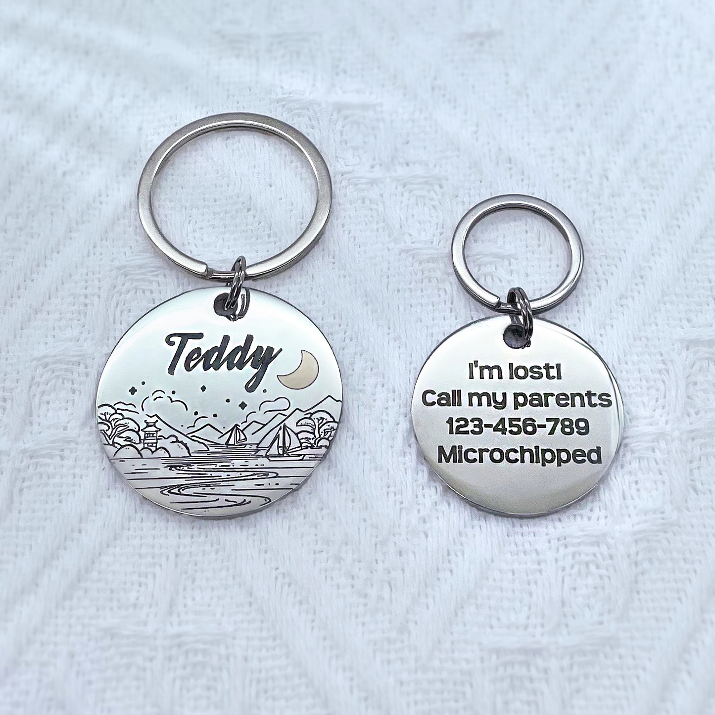Engraved Personalised Pet Name Tags for Dogs and Cats - The Lake (Colour-Changing Moon Series)