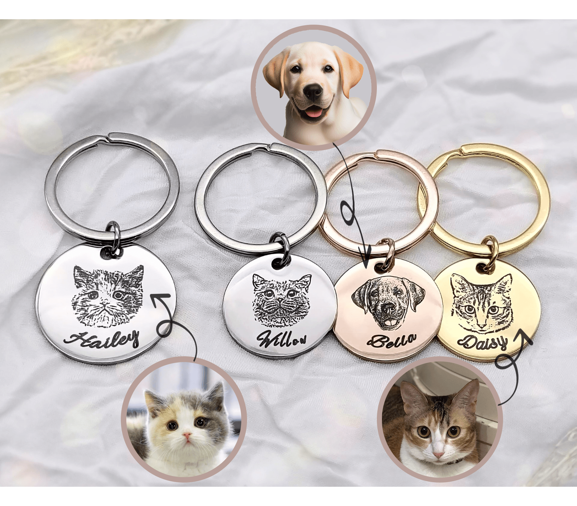 Custom Pet Portrait Keychains • Personalised Pet Photo Keyrings • Pet Memorial Gifts - Medium/ Large - Seer Studio