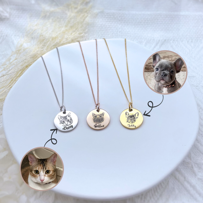 Custom Pet Portrait Necklace • Personalised Pet Photo Necklace • Pet Memorial Gifts