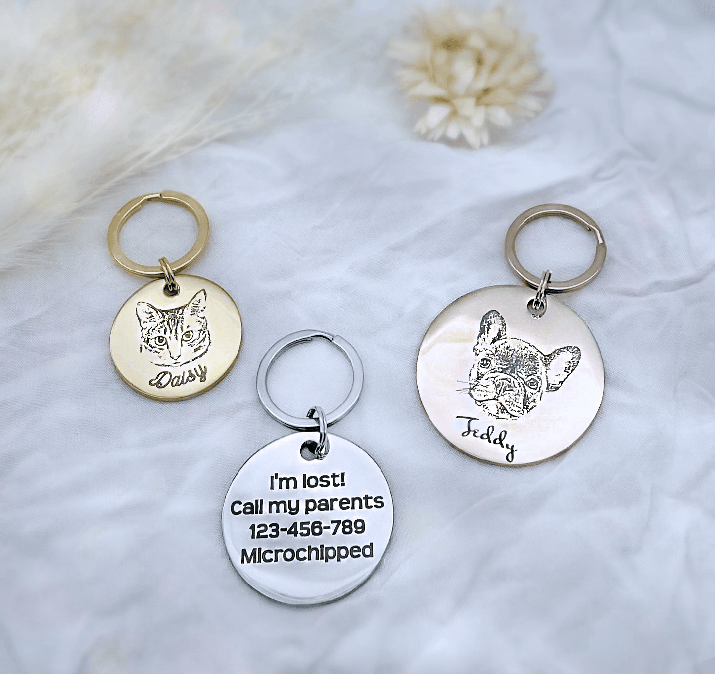 Custom Pet Portrait Pet ID Tags • Personalised Pet Photo Pet Name Tags for Dogs and Cats• Stainless Steel Double Sided Laser Engraved Dog Tag Cat Tag - Seer Studio