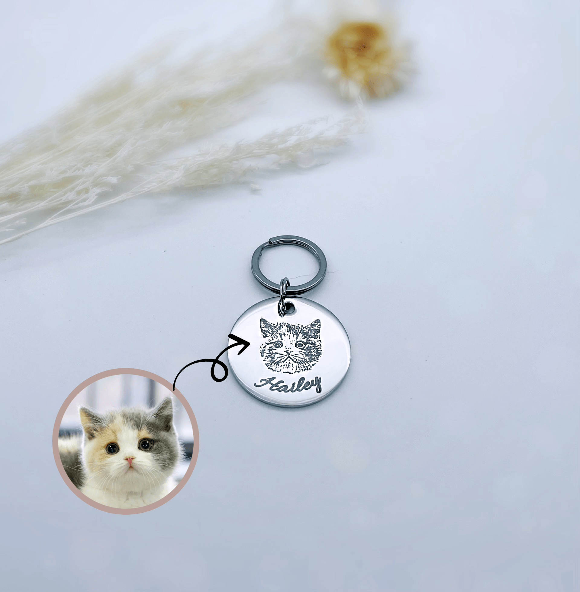 Custom Pet Portrait Pet ID Tags • Personalised Pet Photo Pet Name Tags for Dogs and Cats• Stainless Steel Double Sided Laser Engraved Dog Tag Cat Tag - Seer Studio