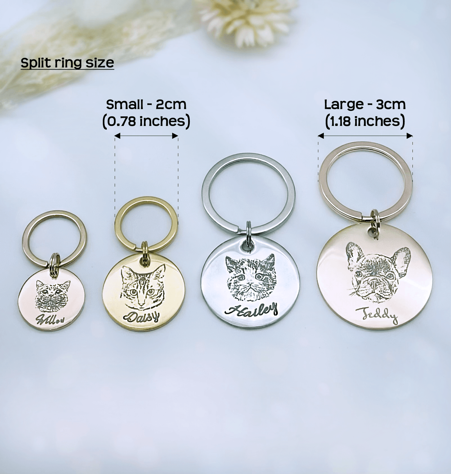 Custom Pet Portrait Pet ID Tags • Personalised Pet Photo Pet Name Tags for Dogs and Cats• Stainless Steel Double Sided Laser Engraved Dog Tag Cat Tag - Seer Studio