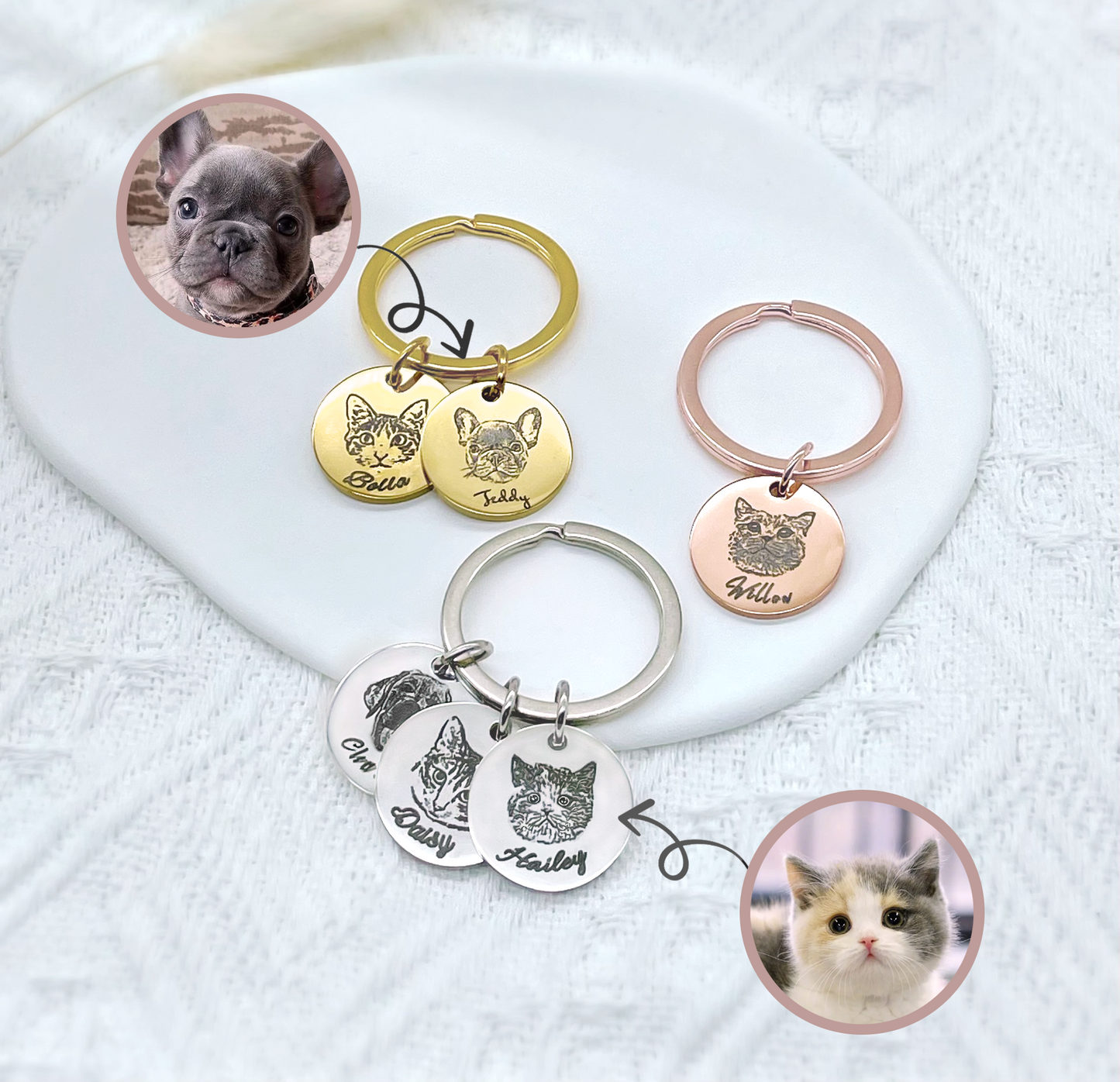 Personalised Pet Portrait Keychain - Small/ Multi-pet