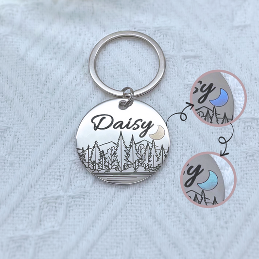 Engraved Personalised Pet Name Tags for Dogs and Cats - The Forest (Colour-Changing Moon Series)