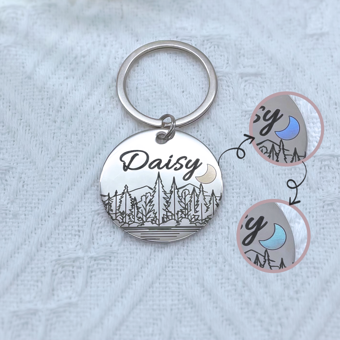 Custom Pet ID Tags • Engraved Personalised Pet Name Tags for Dogs and Cats - The Forest (Colour-Changing Moon Series)